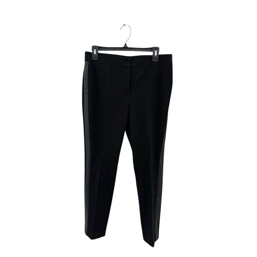 AKRIS Punto Black Pants Vegan Leather Stripe Size 8 Straight Leg